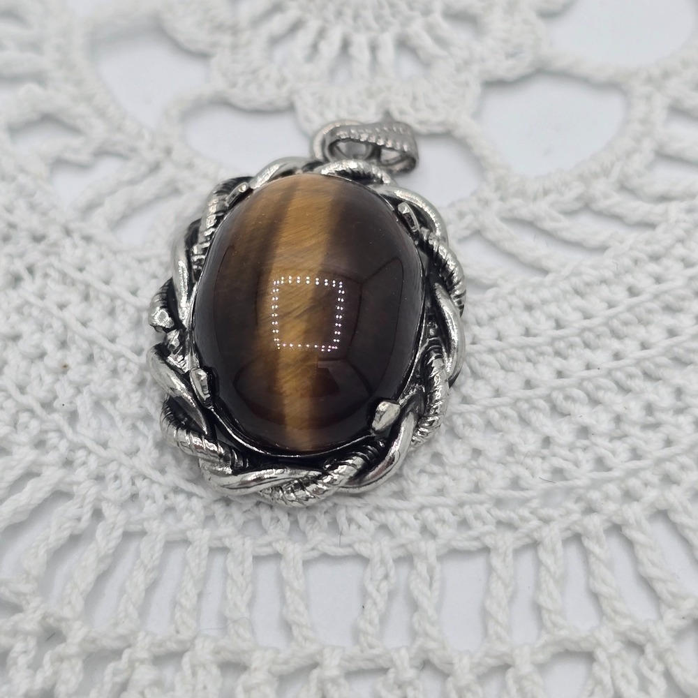 Tiger Eye 925 Silver Plated Pendant - Picture 2 of 6